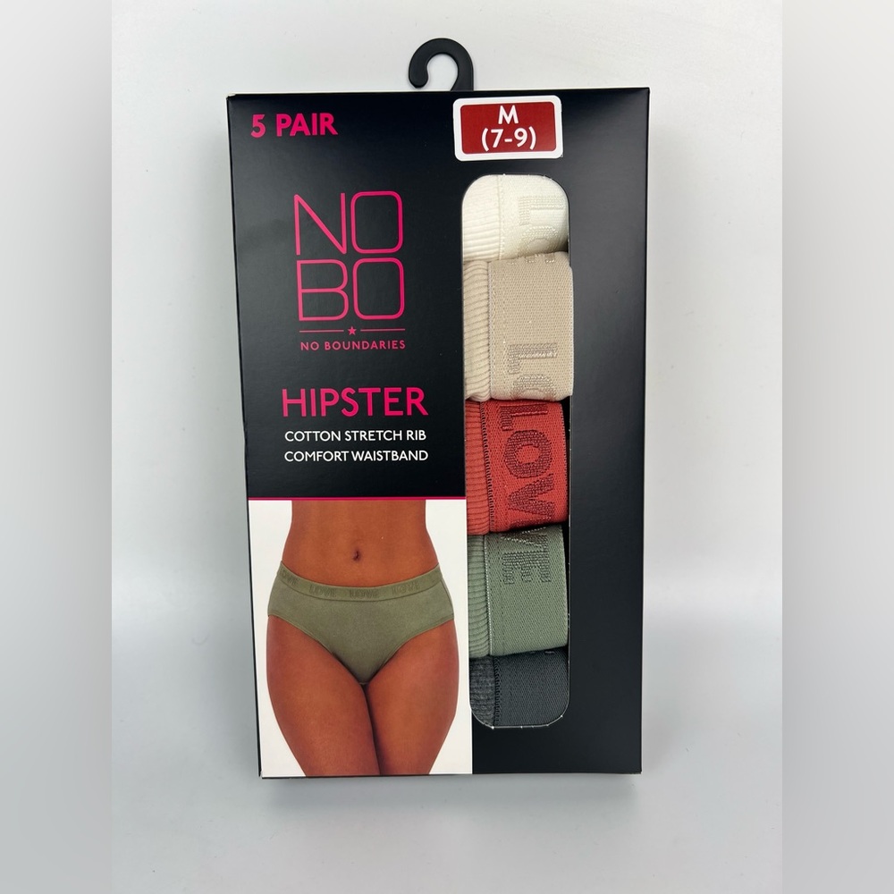 NEW No Boundaries Women's 5-Pair Cotton Stretch Hipster Underwear Size M (7-9)